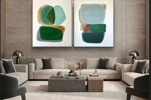 Como decorar a parede do sofá com obras de arte minimalistas 